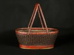 民藝　竹籠　竹編み籠　花籠　花入れ　花器　銅器付き　華道　茶道具