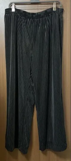 ベロア ワイドパンツ 黒 プラスサイズ 大きいサイズ シンプル シック 個性的