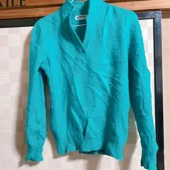 オリジナルファッション ターコイズ Vネックセーター