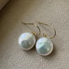 淡水真珠　コインパール　ホワイト　フックピアス　silver925