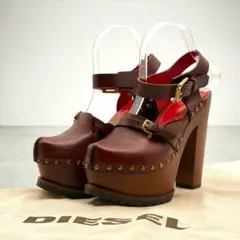 極美品✨DIESEL サンダル チャンキーヒール スタッズ 茶 レザー Y2Kのサムネイル