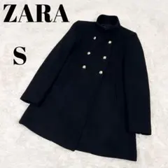 ZARA ザラ　ダブルブレストハイネックウールブレンドコート　ブラック　S