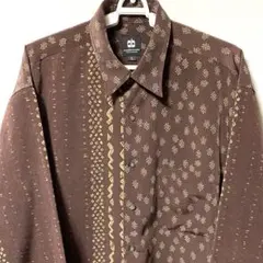 長袖シャツ L レトロ 総柄 一点物 被らない ブラウン、ポリエステル
