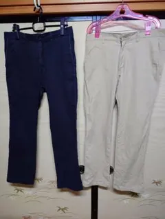 スリムフィット ストレッチ、チノパン2本セット、 ブラック、ベージュ