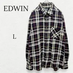 1224【EDWIN】メンズ 長袖チェックシャツ ポケット 黒 Ｌ 大きめ 古着のサムネイル