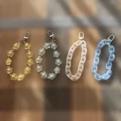 フラワービーズ＆チェーンストラップ 4本セット
