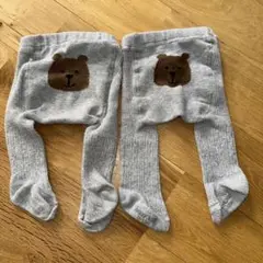 baby gap クマの顔刺繍リブ編みベビータイツ 2枚セット 双子