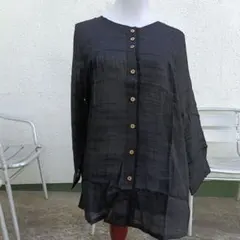 新品未使用 ブラック 黒　長袖 シャツ ボタン付き　M~Lサイズ　レース