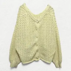 2230【サマンサモスモス】2way鍵編みニットトップス カーディガン イエローのサムネイル
