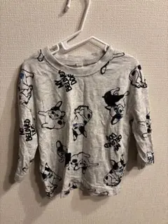 犬プリント グレー長袖Tシャツ