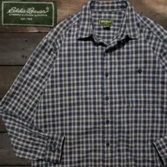 90s　エディーバウアー　長袖　ネルシャツ　ビンテージ　オンブレチェック　青