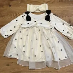 ブランシェス ドット柄ワンピース ヘアバンド セット
