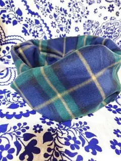 人気柄☆フリース スヌード 青と緑のチェック柄　グリーン　可愛い　男女兼用