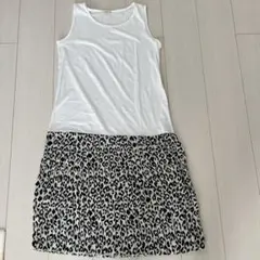 インナースカートハッシュアッシュ春服レディースレオパードワンピースレイヤー重ね着