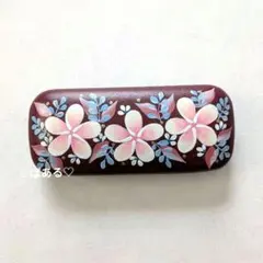 ピンクプルメリアメガネケース　トールペイント　手描きペイント作品　ハワイアン雑貨