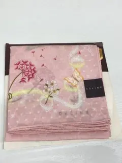 CELINE セリーヌ 花柄 大判 コットン ハンカチ ピンク