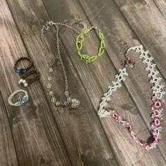 【新品未使用】平成レトロ　豪華　天然石　スワロフスキー　アクセサリー　6点セット