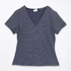 良品 エスプリ 半袖 Tシャツ カットソー 紺 白 ボーダー Vネック USA製のサムネイル