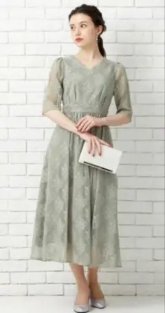 aimer　ベルト付　花柄 ドレス 半袖　結婚　パーティードレス　レース　お呼ば