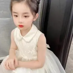 120 キッズドレス ワンピース 白 チュール ノースリーブ フォーマル パール