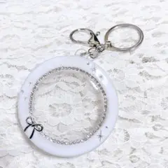 【026】缶バッジ 57mm キーホルダー 両面タイプ ラメ ホワイト