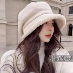 【小顔効果】バケットハット ファーハット アイボリー バケハ 韓国 帽子 春