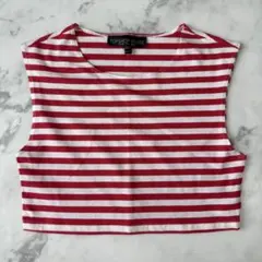 TOPSHOP ボーダー柄 クロップド タンクトップ 赤 Sのサムネイル
