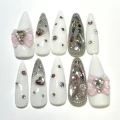 ネイルチップ/ビジュー/埋めつくし/グラデーション/ギャル/ロング【サイズS】