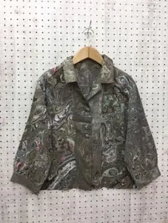 ハンドメイド レトロ 古着 マーブルプリント 地層柄 くるみボタンブラウス
