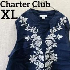 チャータークラブ【XL】ボタニカル刺繍 ノースリーブVネック リネンチュニックのサムネイル