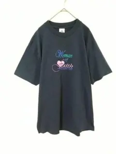 美品　AAA　オーバーサイズ　Tシャツ　レディースXL　黒系　前面刺繍　綿100のサムネイル