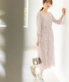 tocco closet ウエストりぼん付きフラワープリントワンピース ピンク