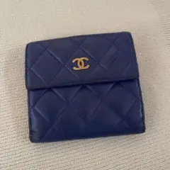 シャネル CHANEL マトラッセ スモール ウォレット 財布 ブルー 青