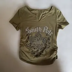 【used】South Pole ビジュー装飾 Vネック半袖Tシャツ