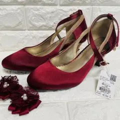 axes femme コサージュ付パンプス Mワイン 2WAY 未使用23.5