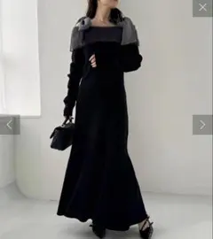 NICE CLAUP 肩リボンニットワンピース