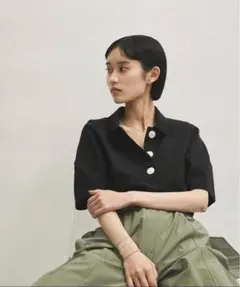 ADAM ET ROPE' アダムエロペ コクーンスリーブ ポロシャツ 半袖 黒