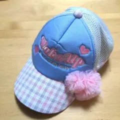 キッズ キャップ 帽子 ライトブルー ピンク チェク　メッシュ　クレアーズ　女子のサムネイル