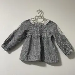 Cottoli バースデイ 長袖 ブラウス 90 ギンガムチェック レース