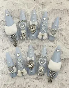 ネイルチップ量産型地雷韓国フレンチガーリー天使界隈平成女児肉球リボンハート萌