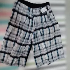 夢地哉 新品 グリーン/ブラック チェック柄 キュロット M-L