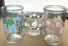 昭和懷舊 玻璃杯 花紋杯 當時物品 三個セット