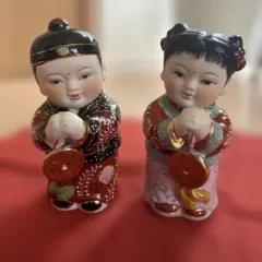 【希少・箱付き】中国伝統 陶器人形 ペア 置物 金童玉女 縁起物 潮州偉業のサムネイル