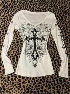 y2k バクプリTシャツ ロンＴ 十字架 クロス グランジ 平成ギャル