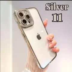 iPhone11 シルバー デコ スマホケース TPU キラキラ ストーン 透明