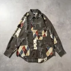 ヴィンテージ 総柄シャツ 長袖 アート 幾何学 パッチワーク風 ゆるだぼ 古着