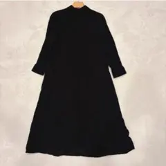 ナイスクラップ シャツワンピース　ロング　襟付き 黒　ブラック M 綿100％