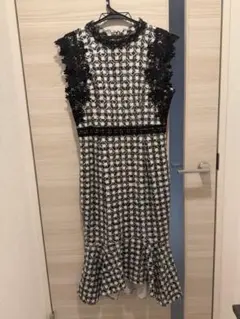 ノースリーブ膝丈ワンピース 千鳥柄