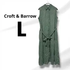 Croft & Barrow グリーンドットノースリーブワンピース L