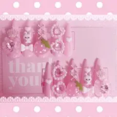 ♥︎⁡現品♥︎⁡ 量産型 地雷 ネイルチップ 平成女児 うさぎ いちご スカルプ